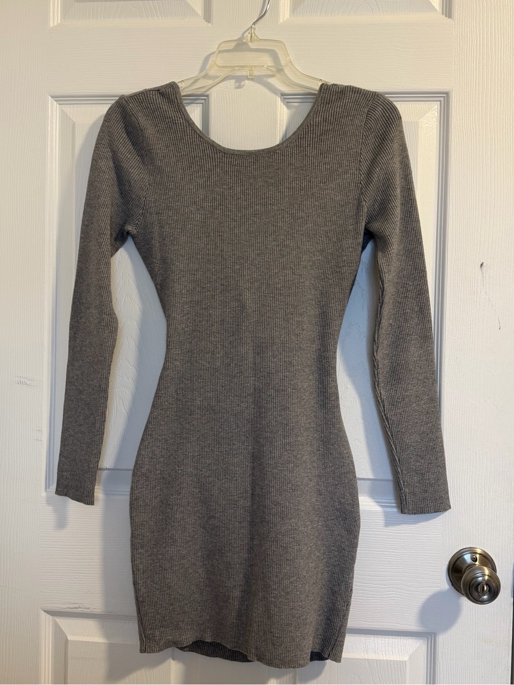 SHEIN Gray Long-Sleeve Knit Bodycon Dress